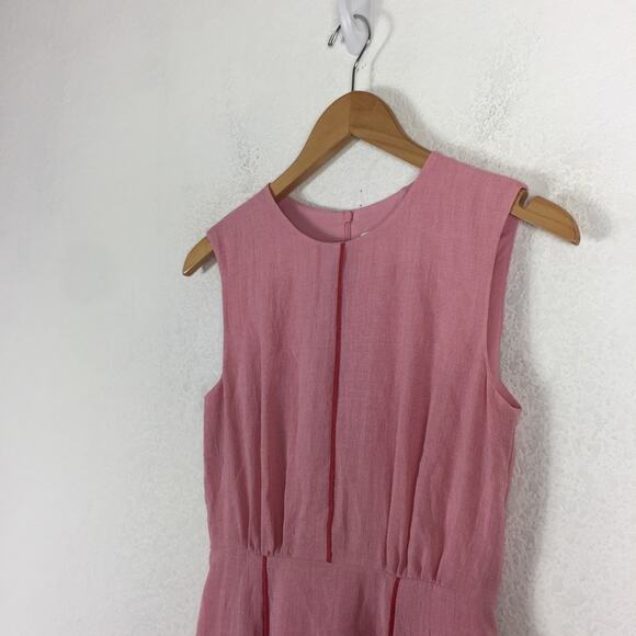 Cefinn Voile Pink Sleeveless Contrast Piping Midi Dress Size 2 - Picture 8 of 15